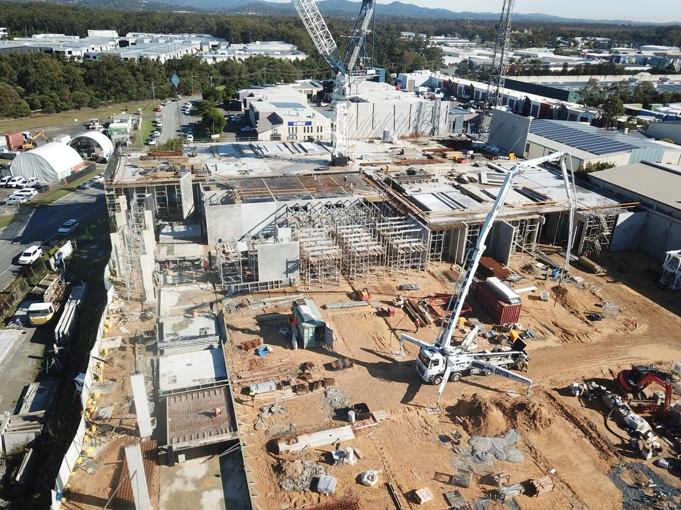 Tilt-up concrete panels and steel frame going up at 21 Wrights Place, Arundel