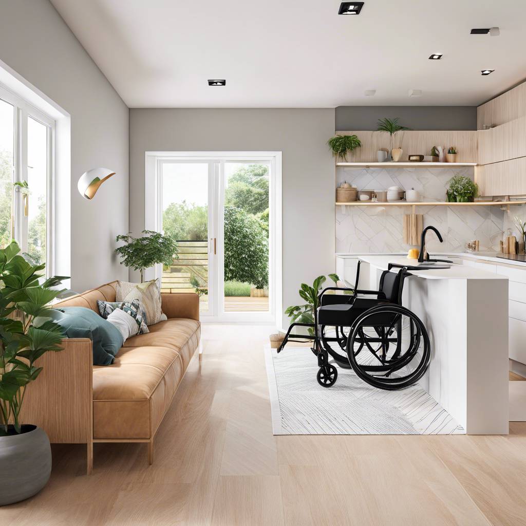 Modern accessible living space with natural light, neutral tones, and stylish, functional design.