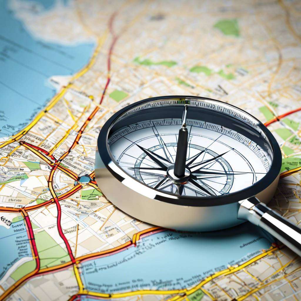 Map with magnifying glass and compass, highlighting Melbourne real estate market exploration.