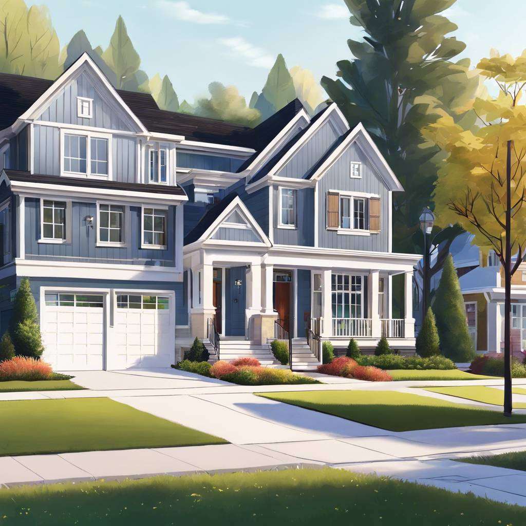 Elegant blue suburban house with a manicured lawn and inviting porch.