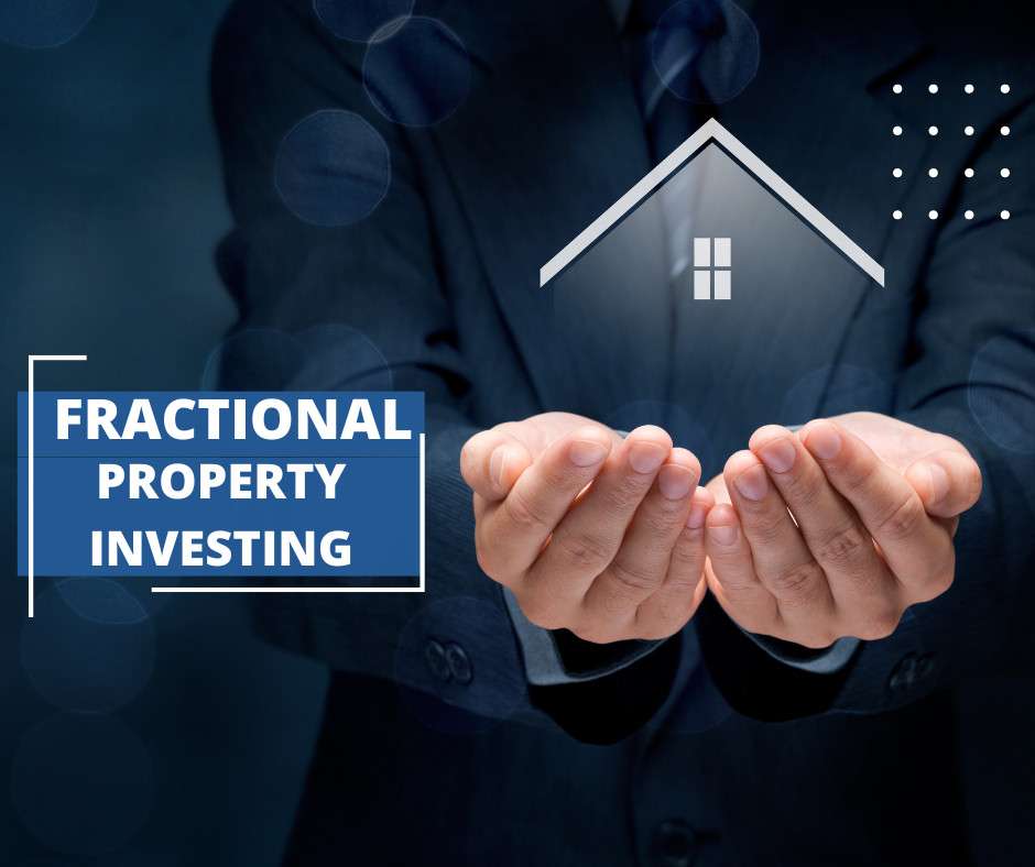 Fractional property investing concept with house icon in hands, professional dark background.