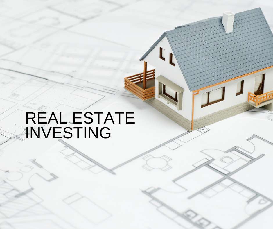 Real estate investing: detailed architectural blueprint with 3D house model.