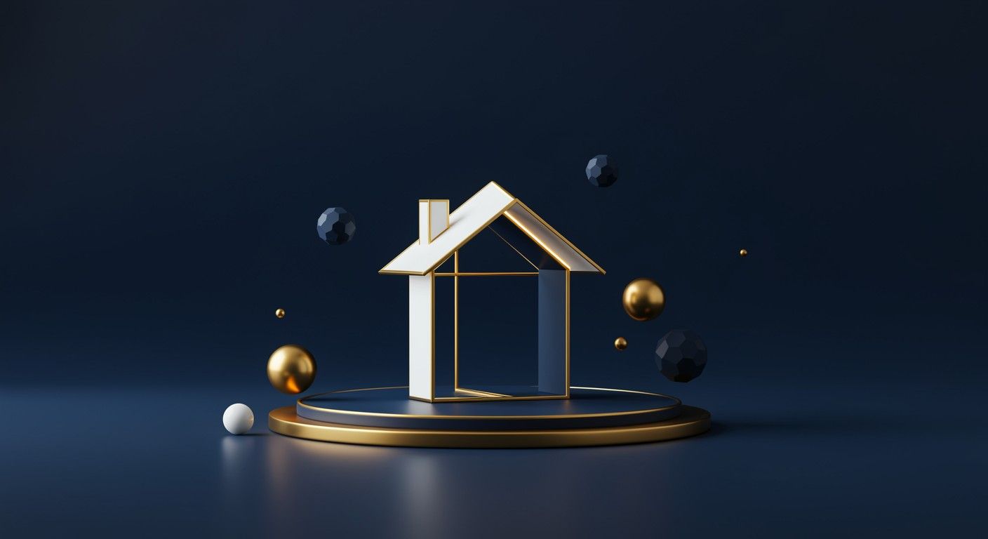 Modern minimalist house with floating spheres symbolising innovative property investment themes.