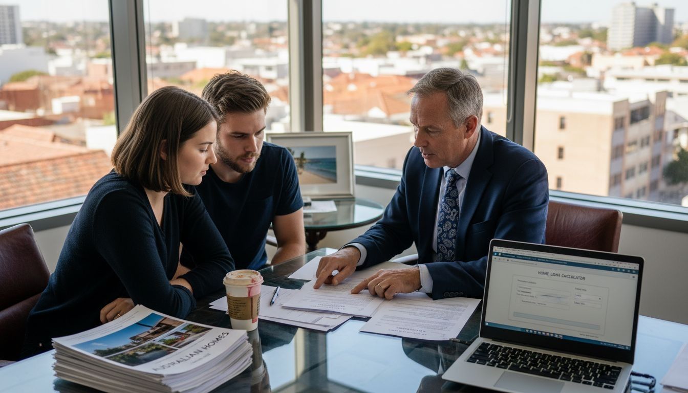 Professional team reviewing legal and real estate documents during a consultation in an office.