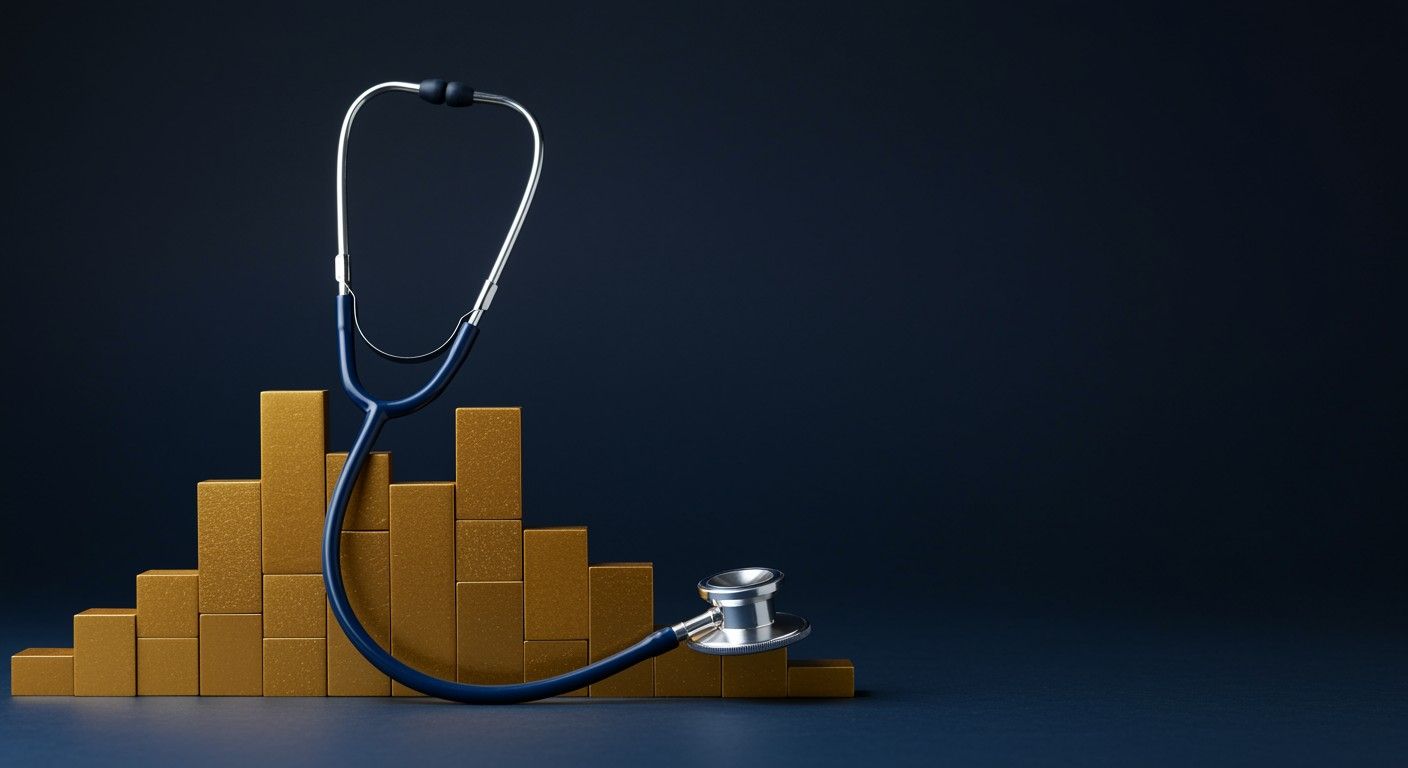 Healthcare growth concept with stethoscope and data-driven progress bars for medical professionals.