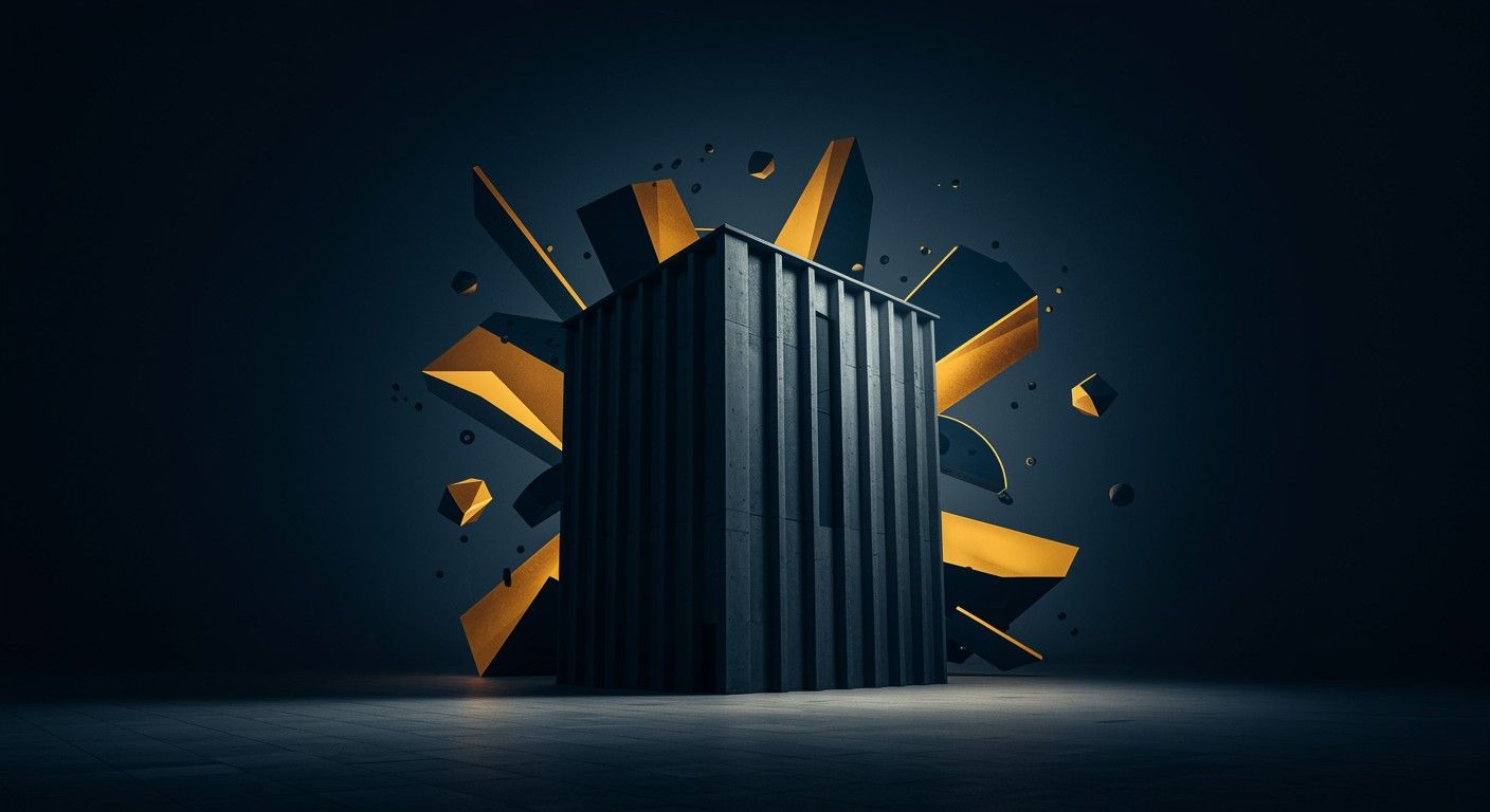 Abstract explosion of gold and black shapes symbolising power and transformation in modern property investing.