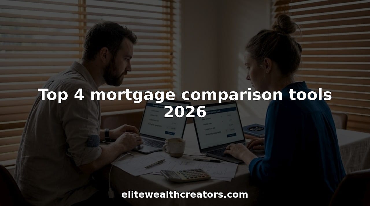 Couple comparing top mortgage comparison tools at home.