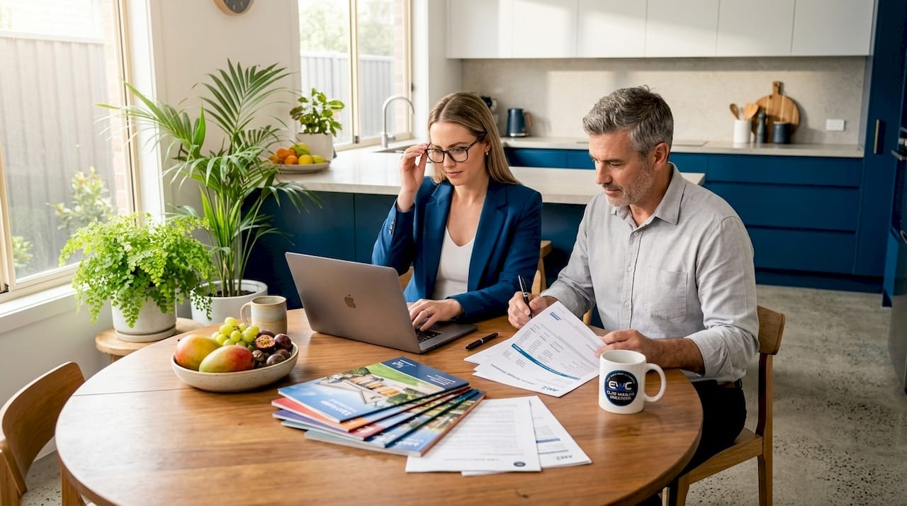 Investors reviewing real estate documents at dining table