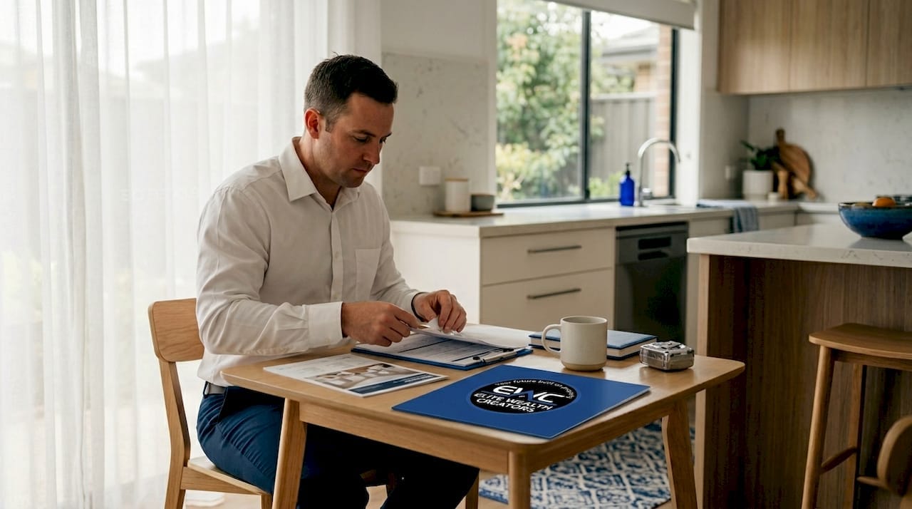 Inspector preparing paperwork at dining table