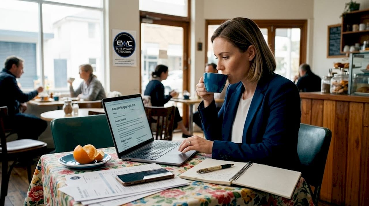 Woman reviewing loan paperwork at kitchen table