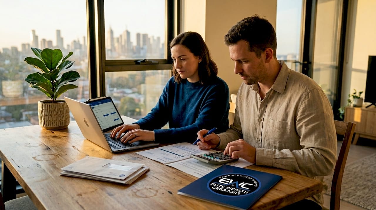 Couple reviewing mortgage refinancing paperwork