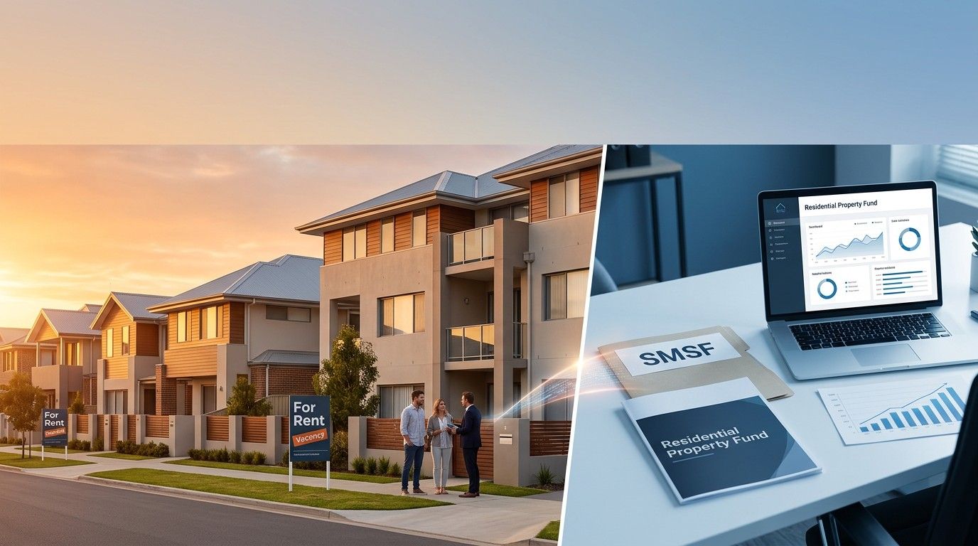 Residential property fund and SMSF rental townhouses with investment dashboard.